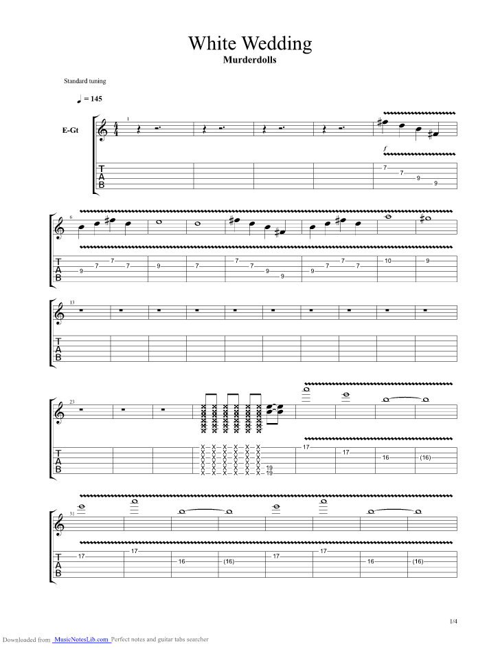 MurderdollsWhite Wedding guitar pro tab by Murderdolls