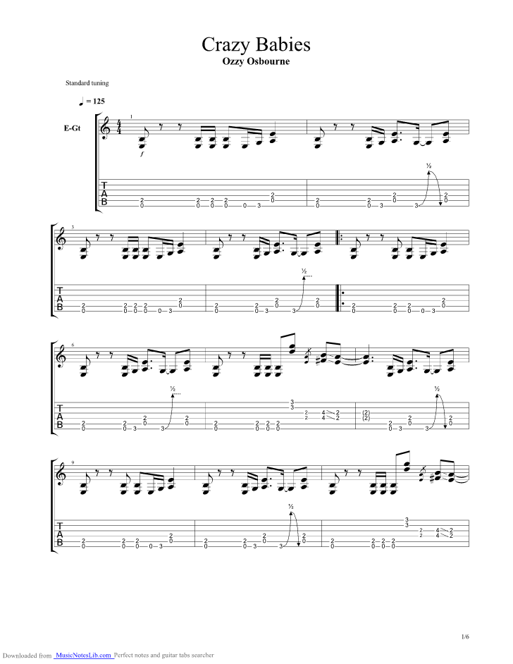 Crazy Babies guitar pro tab by Ozzy Osbourne