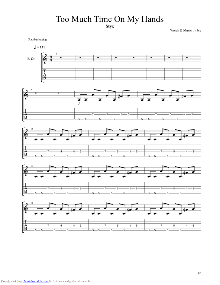 Too Much Time On My Hands guitar pro tab by Styx