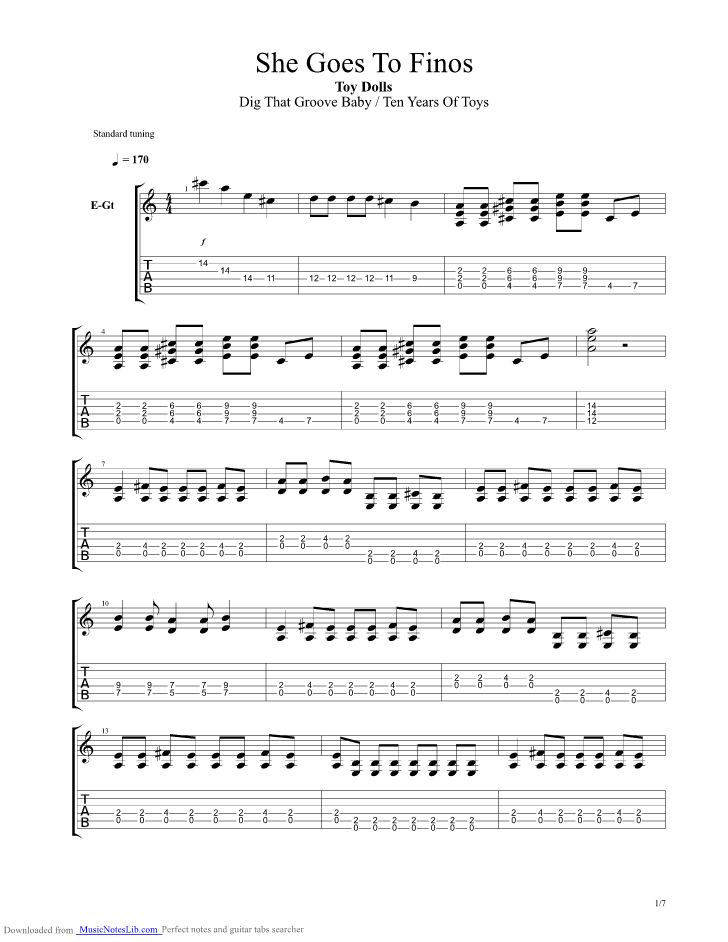 She Goes To Finos guitar pro tab by Toy Dolls