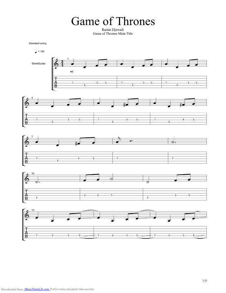 Game Of Thrones Guitar Tab