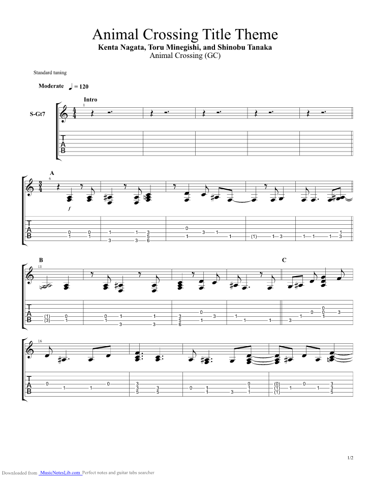 Animal Crossing Wild World Title Theme guitar pro tab by
