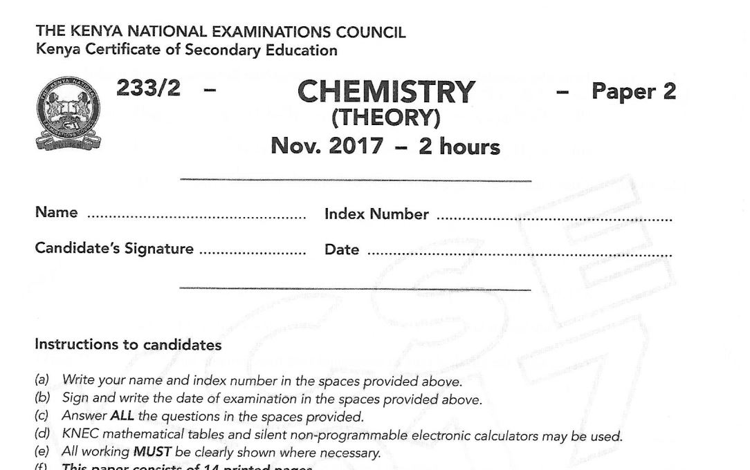 KCSE Chemistry Past Papers 2017 Edunonia