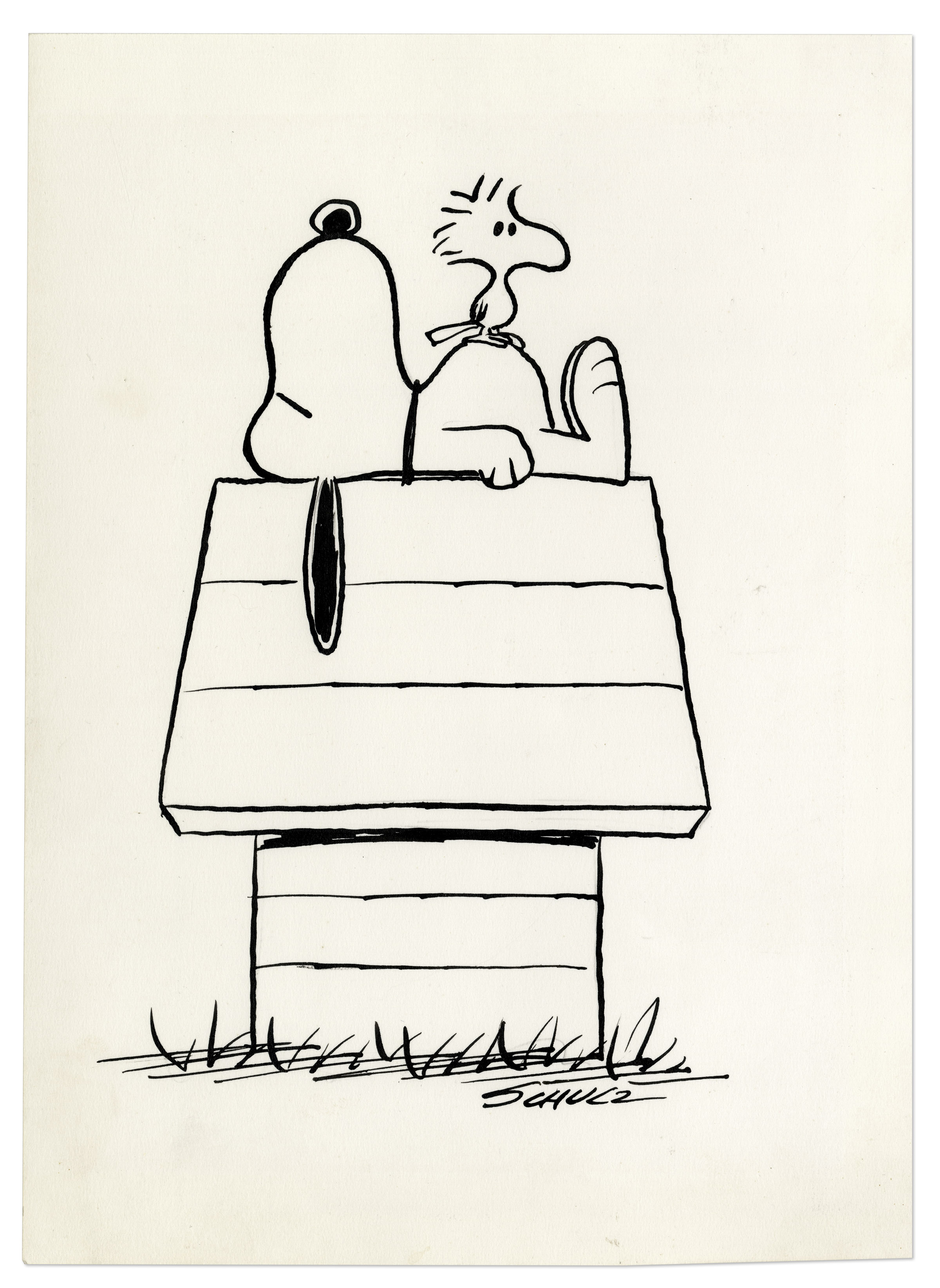 Lot Detail Charles Schulz Drawing of Snoopy & Woodstock From ''Peanuts''