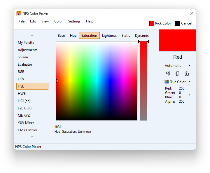 Color Picker and Other Color Tools NPS Image Editor