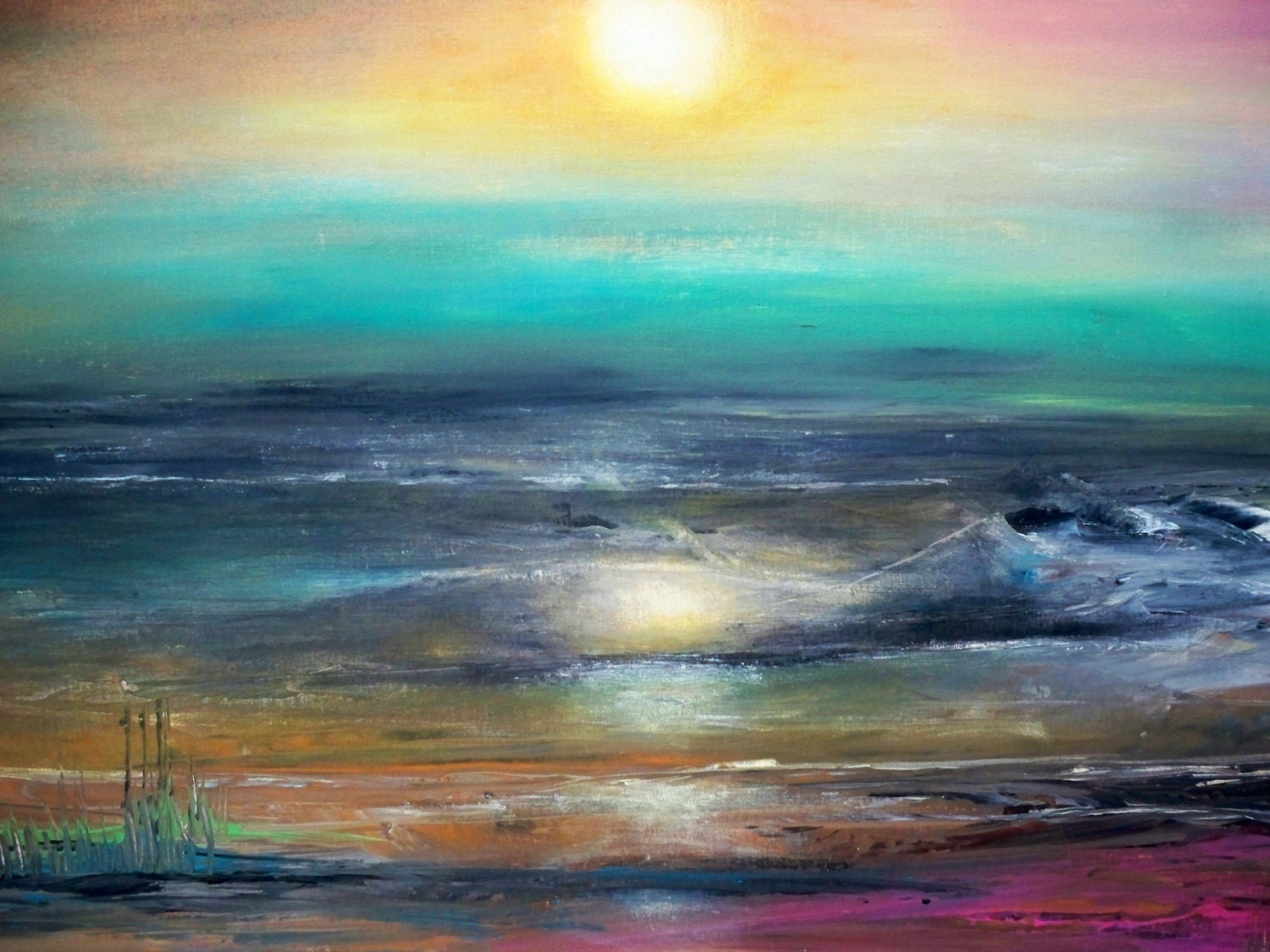 Abstract Ocean Sunset Landscape Canvas Painting 47X22 eBay