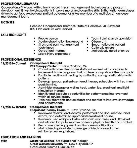 Occupational Therapy Resume Template Download & Tips to