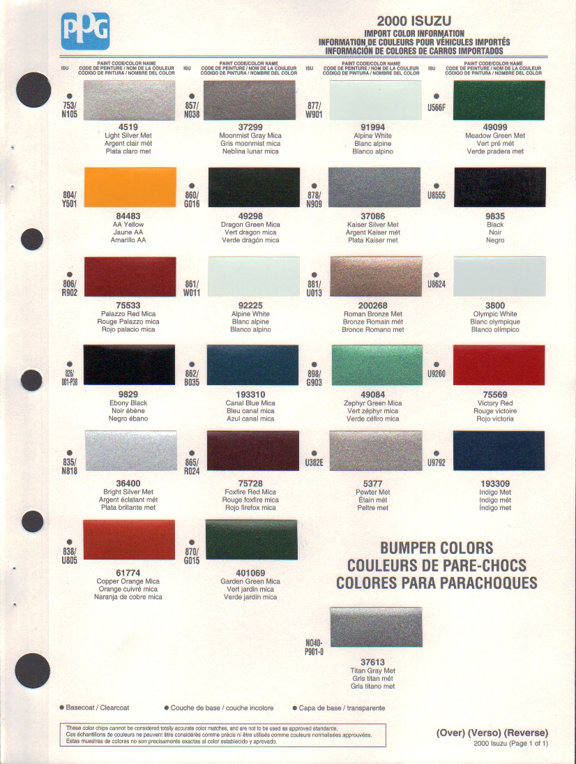 Paint Chips 2000 Isuzu