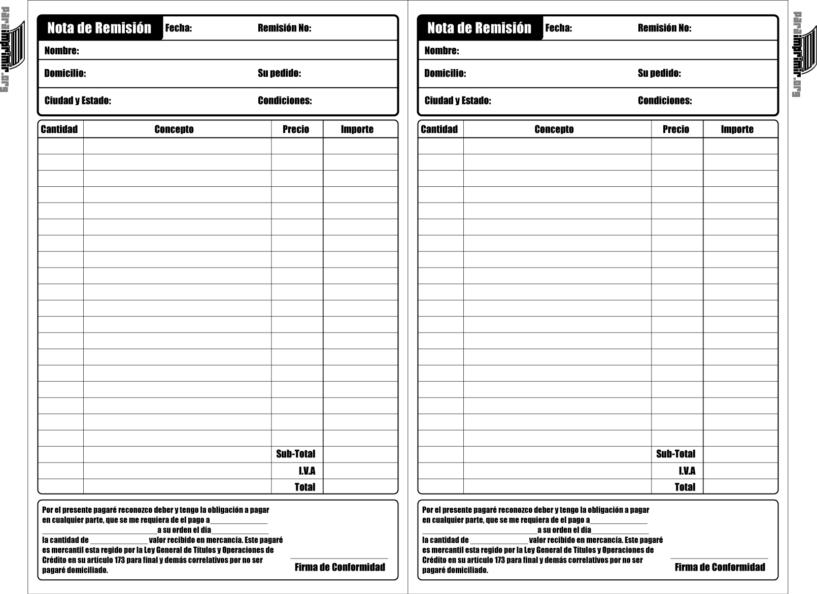 Nota de Remisión Para Imprimir Tarjetas Para Imprimir