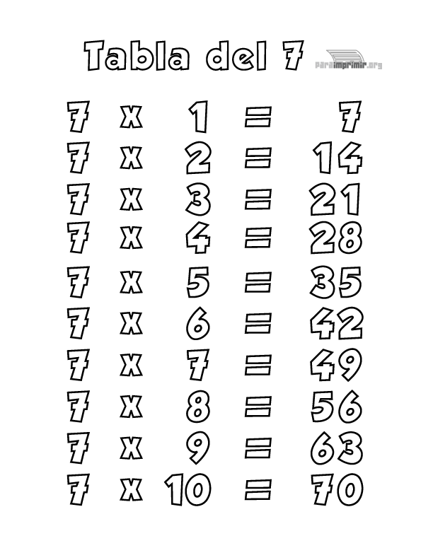 Tabla del 7 para imprimir Tarjetas Para Imprimir