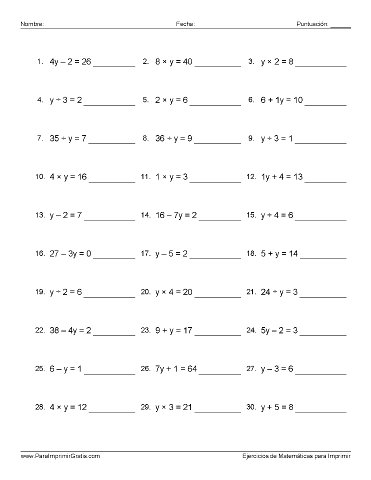 Problemas de Algebra Para Imprimir Gratis