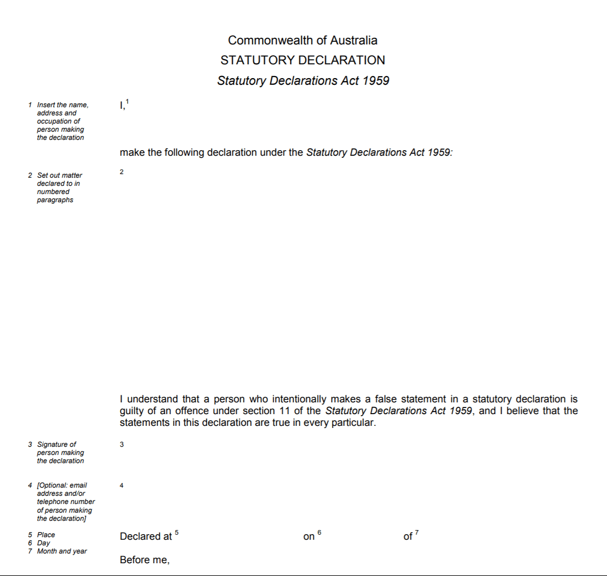The making of a false statutory declaration is an offence under the criminal code act 1899 and carries a substantial penalty. S T A T U T O R Y D E C L A R A T I O N F O R M A T Zonealarm Results