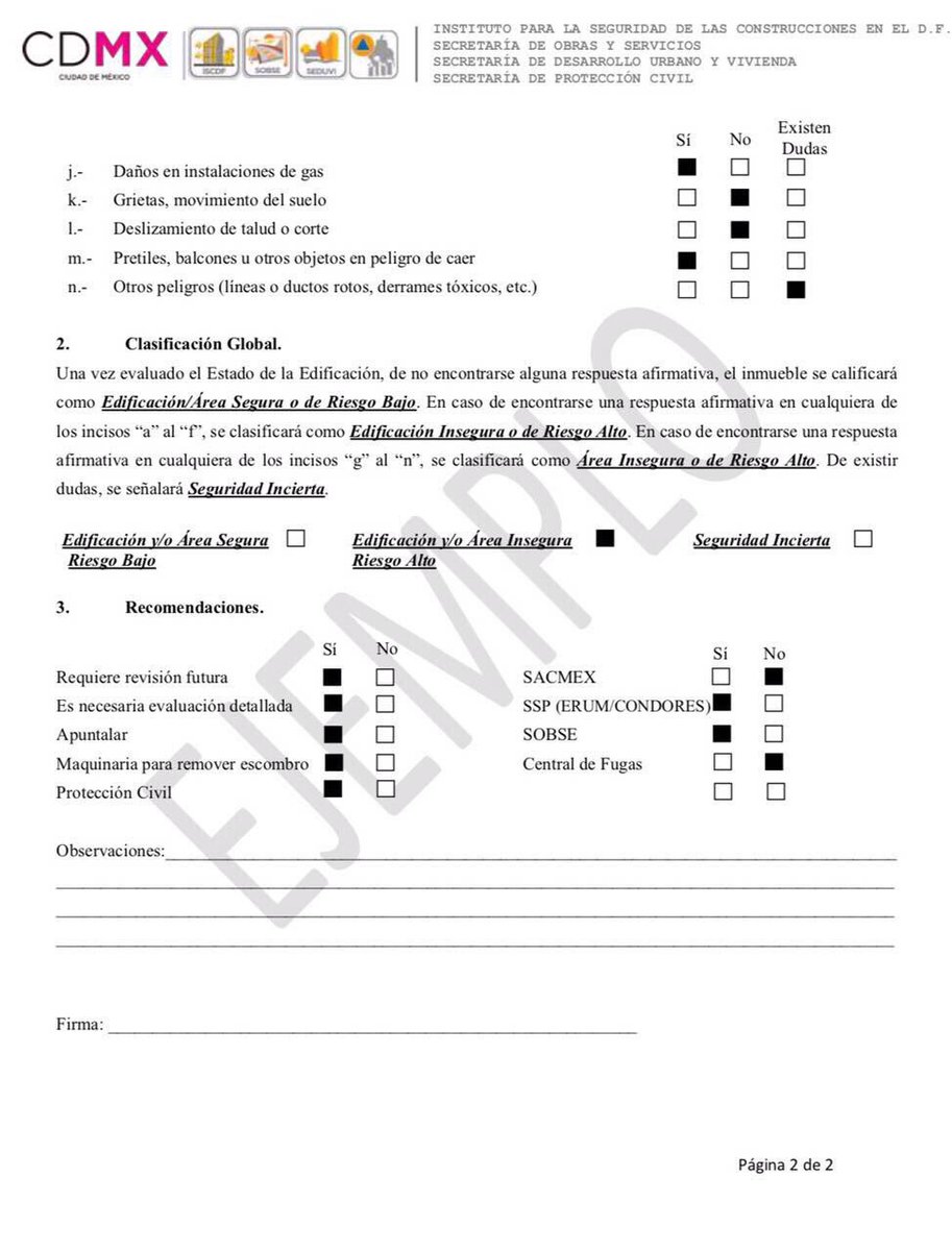 Este es el formato de inspección postsísmica, documento