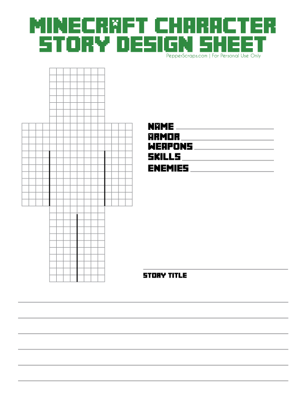 Free Printable Minecraft Character Story Design Sheet