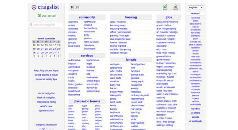 Access craigslist tulsa, OK jobs