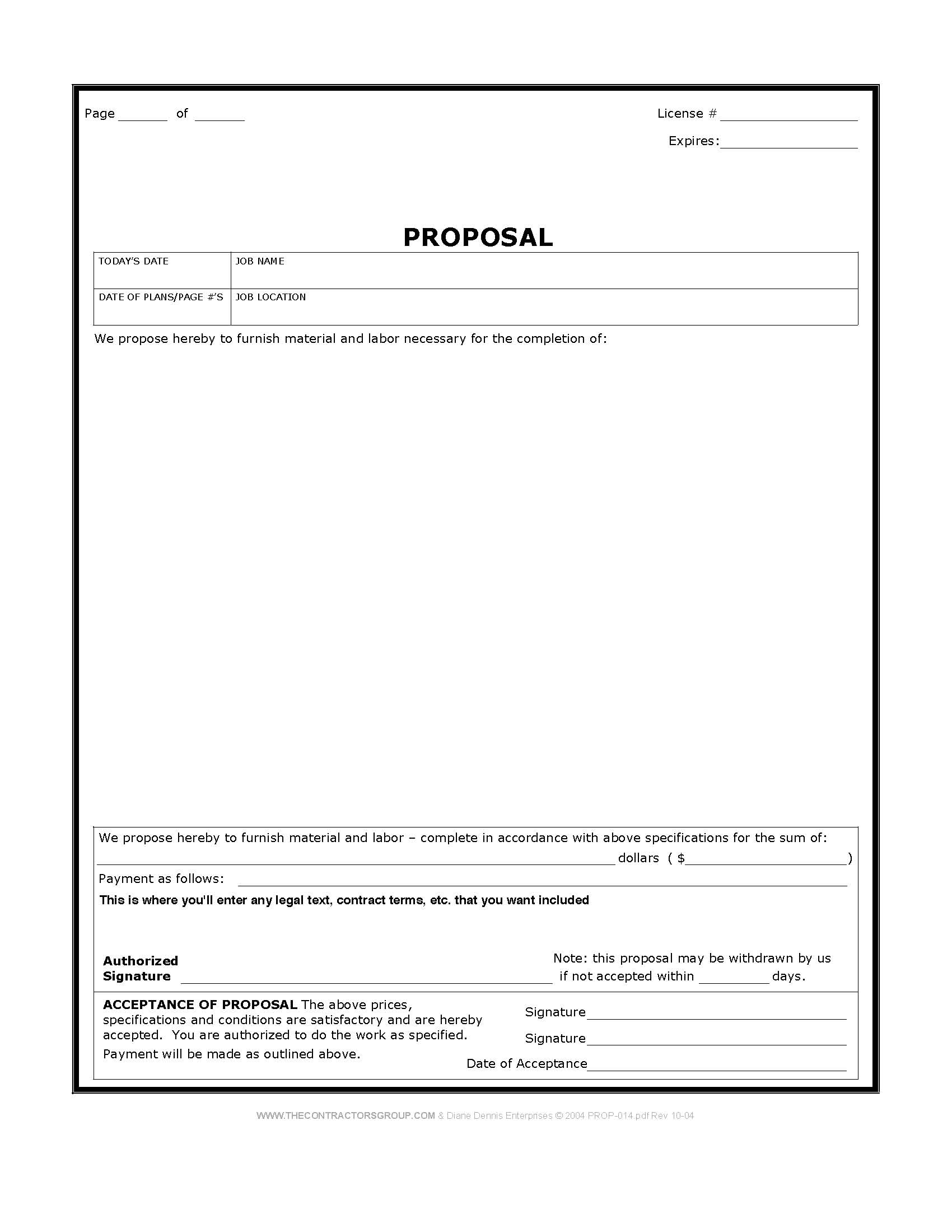 Construction Proposal Form Bid Form Estimate Form Style 5 Other Files Documents and Forms