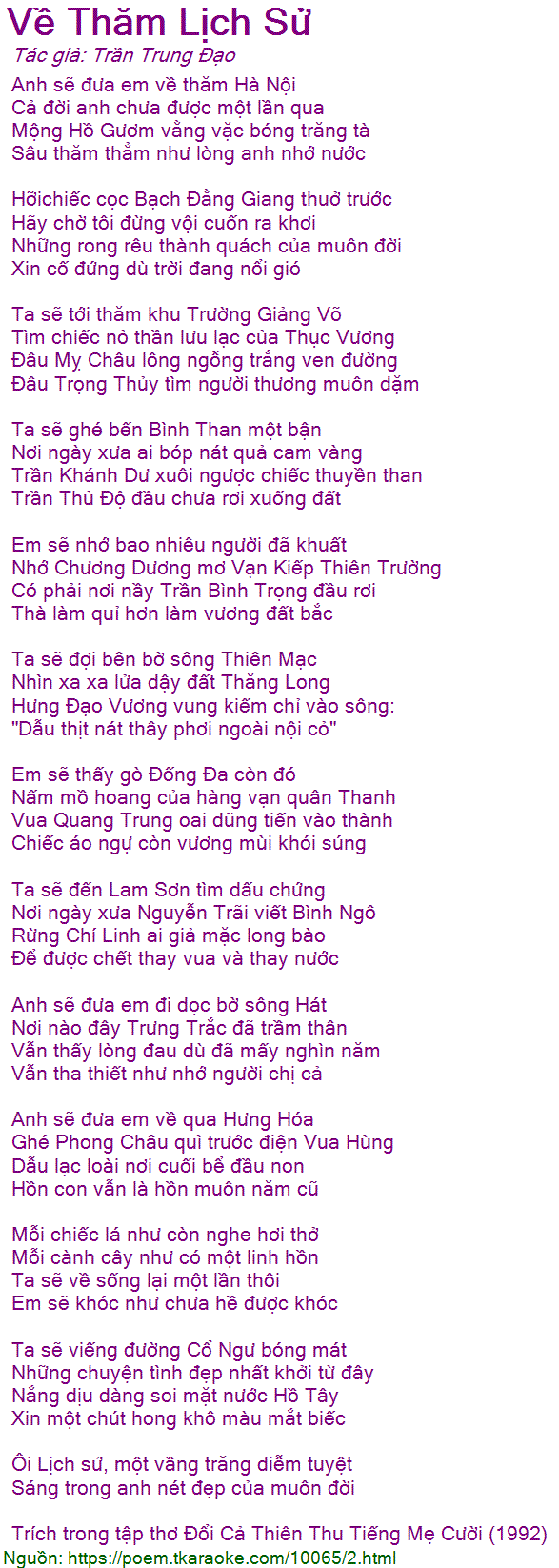 Loi bai tho Ve Tham Lich Su (Tran Trung Dao)
