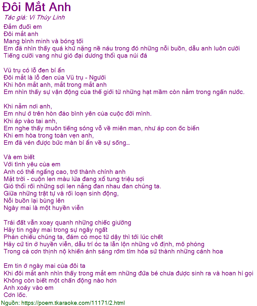 Loi bai tho Doi Mat Anh (Vi Thuy Linh)
