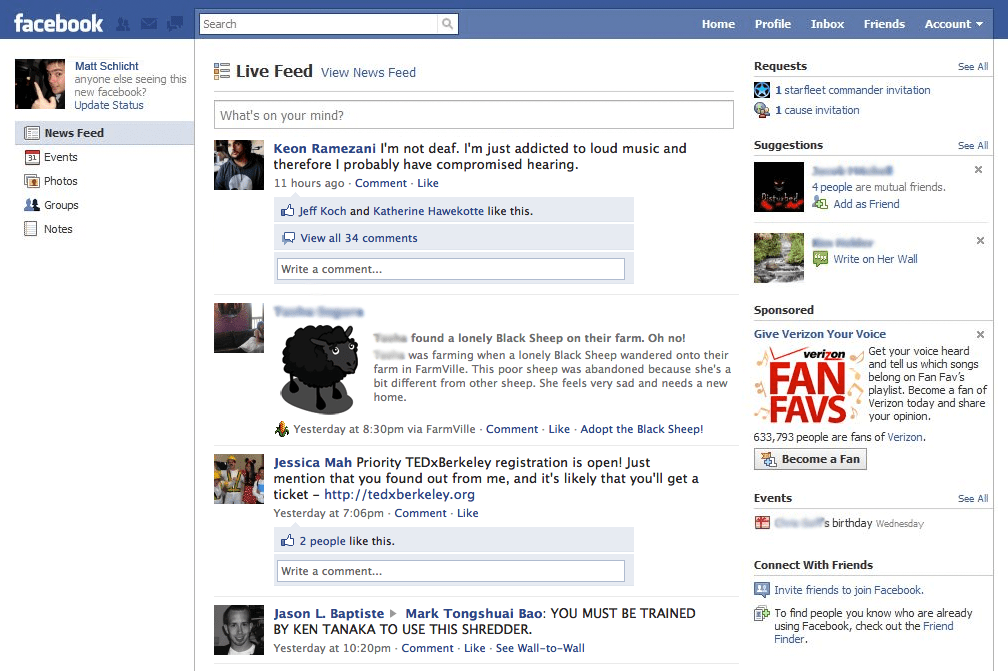 Preview Facebook homepage redesign screenshots