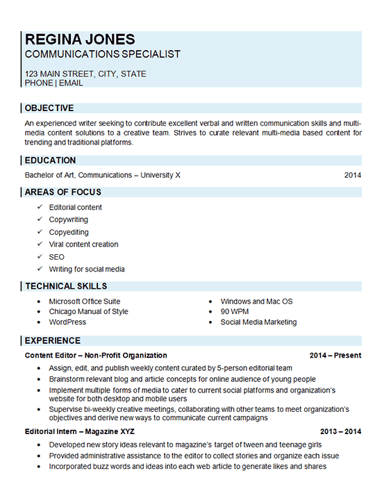 Communications Specialist Resume Example