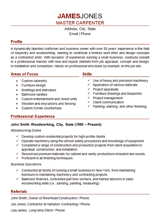 Carpenter Resume Example Woodworker