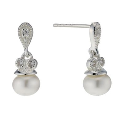 Sterling Silver Freshwater Pearl Stone Set Drop Earrings