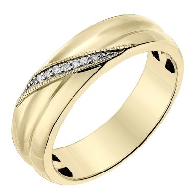 9ct Yellow Gold 5mm Diagonal Diamond Set Wedding Ring H
