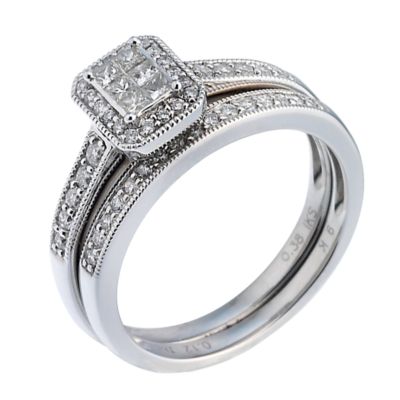 9ct White Gold Half Carat Diamond Bridal Ring Set H.Samuel