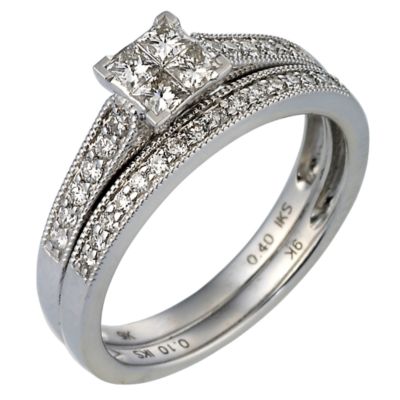 9ct White Gold Half Carat Diamond Bridal Set H.Samuel