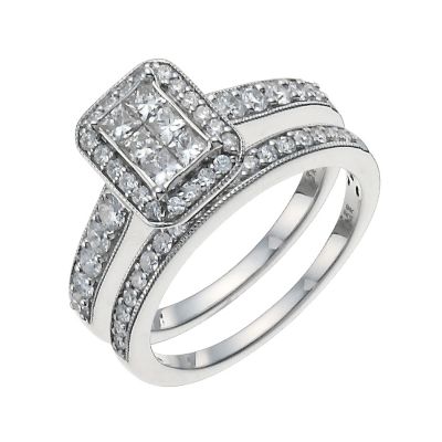 9ct White Gold 1 Carat Diamond Bridal Set H.Samuel