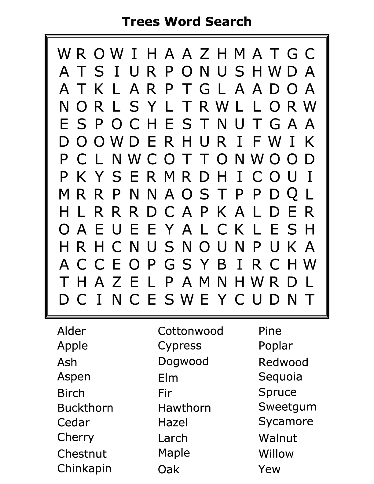  template for a word search