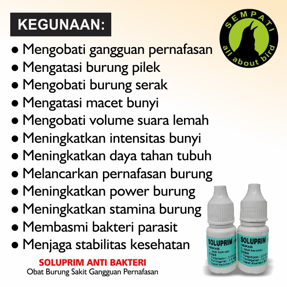 Soluprim Obat Burung Sakit Serak Pilek Tidak Berkicau Volume Suara Lemah Sempati Bird Shop
