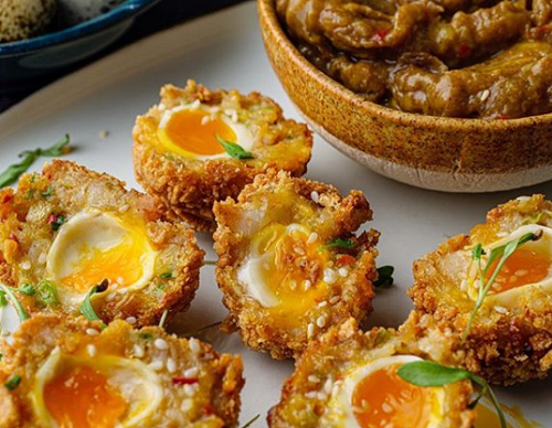 Ravinder Bhogal's Prawn Toast Scotch Egg with Banana