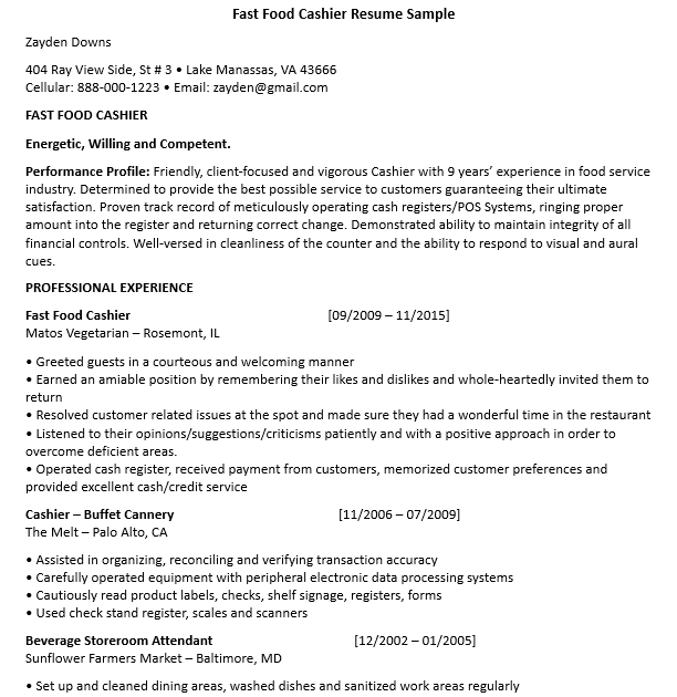 6+ Example Cashier Resume shop fresh