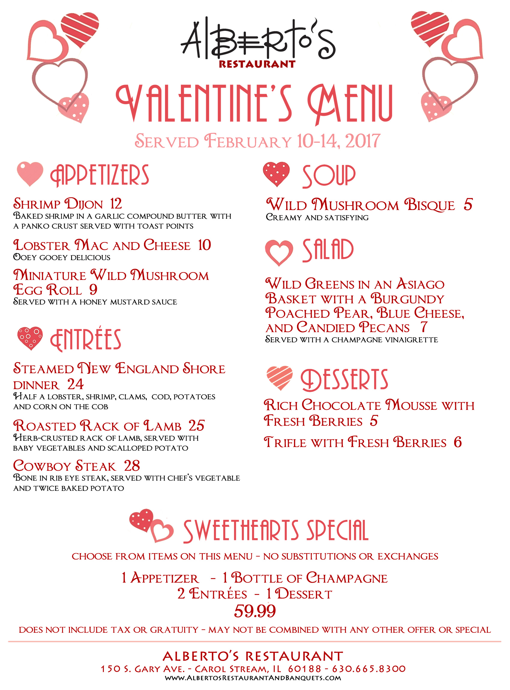 Celebrate Valentine’s Day with A Romantic Dinner for 2 at