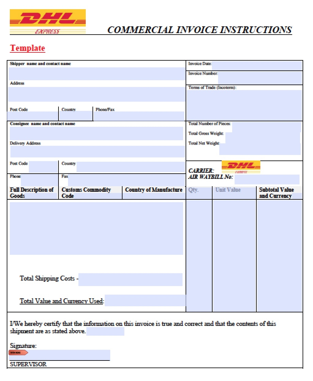 Commercial Invoice Pdf Fillable * Invoice Template Ideas