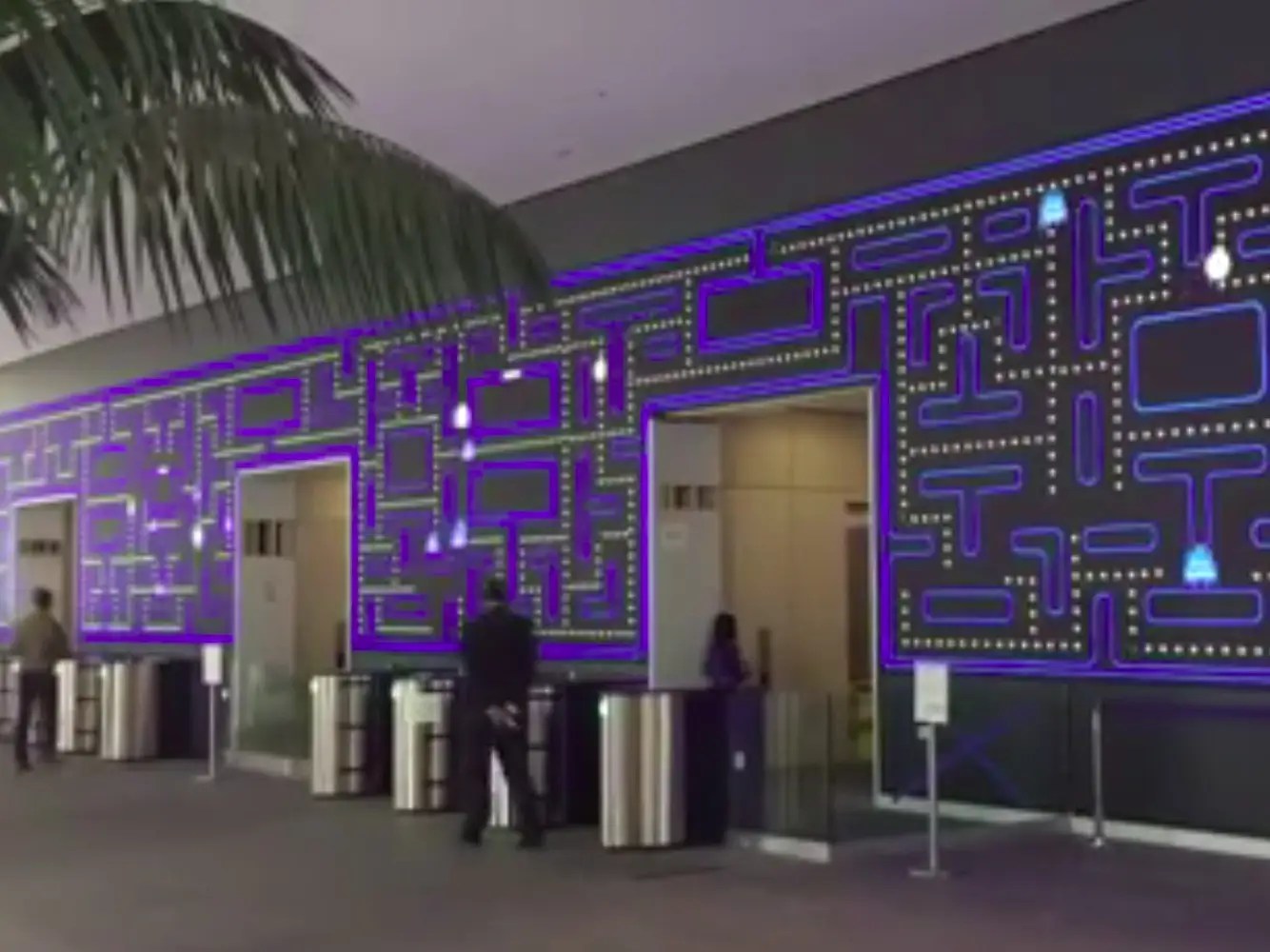 There's a giant Pacman video wall in the building