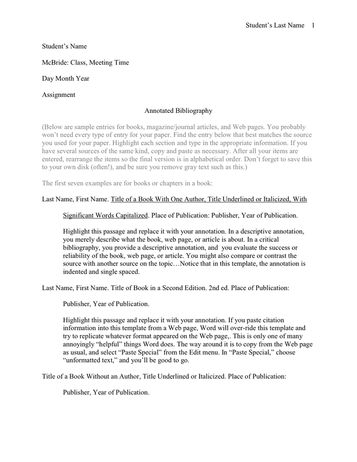 Annotated Bibliography Template in Word and Pdf formats