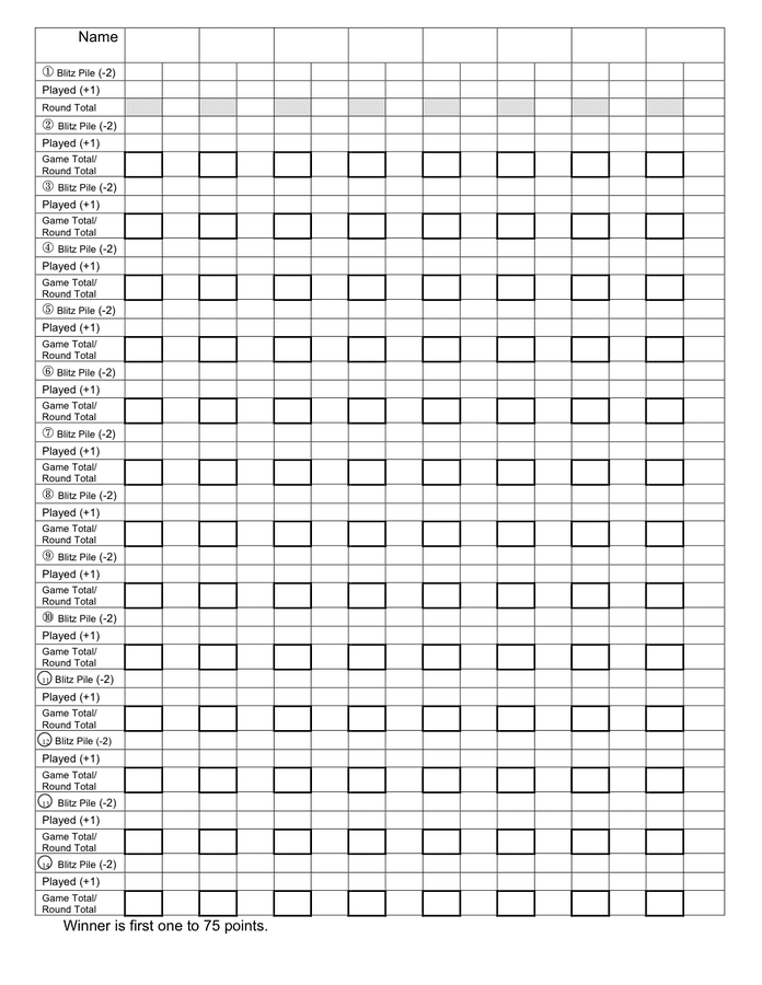 Dutch blitz score sheet template in Word and Pdf formats
