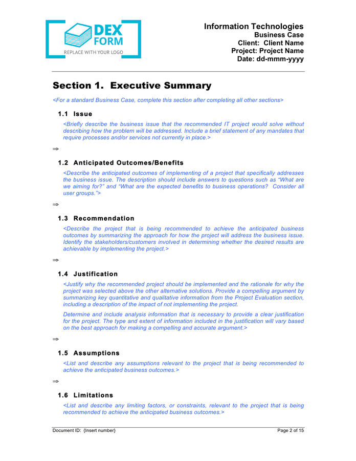 Business case template in Word and Pdf formats page 5 of 15
