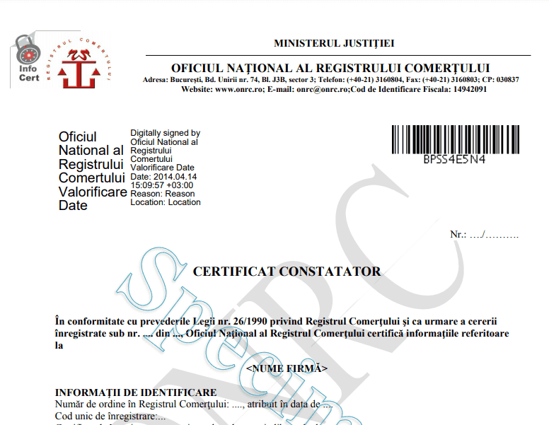 Oficiul national al registrului comertului. 355 2 0 1 4 0 5 0 9 1 Oficiul National Al Registrului Comertului