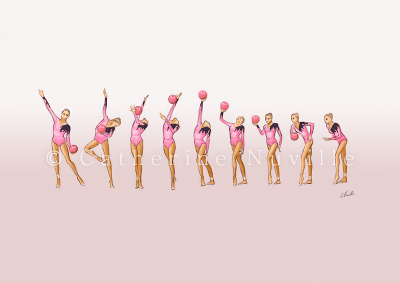 как нарисовать гимнастку с мячом