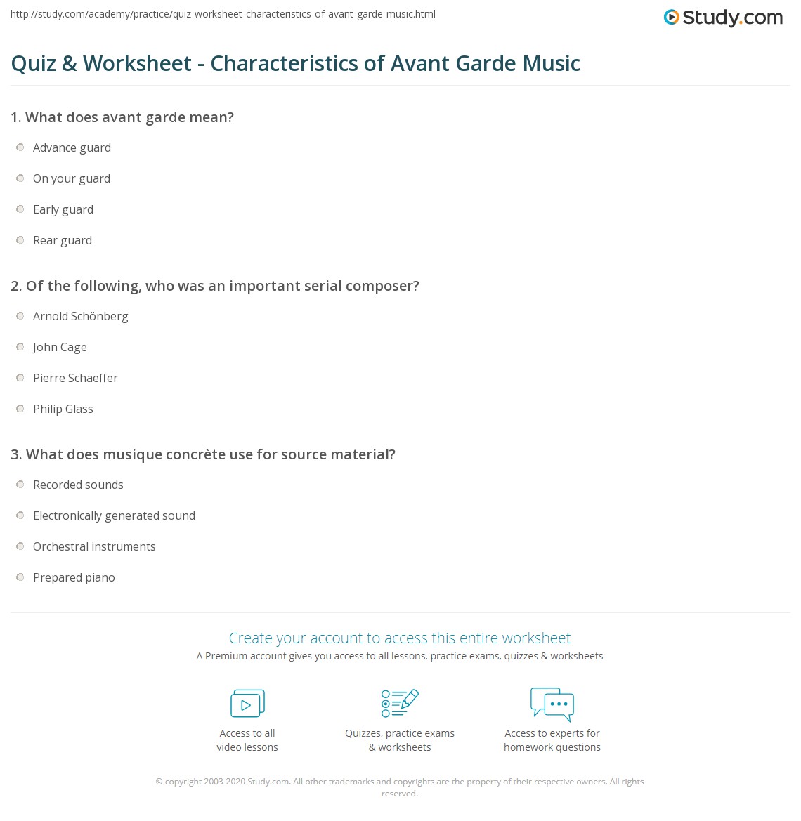 Quiz & Worksheet Characteristics of Avant Garde Music