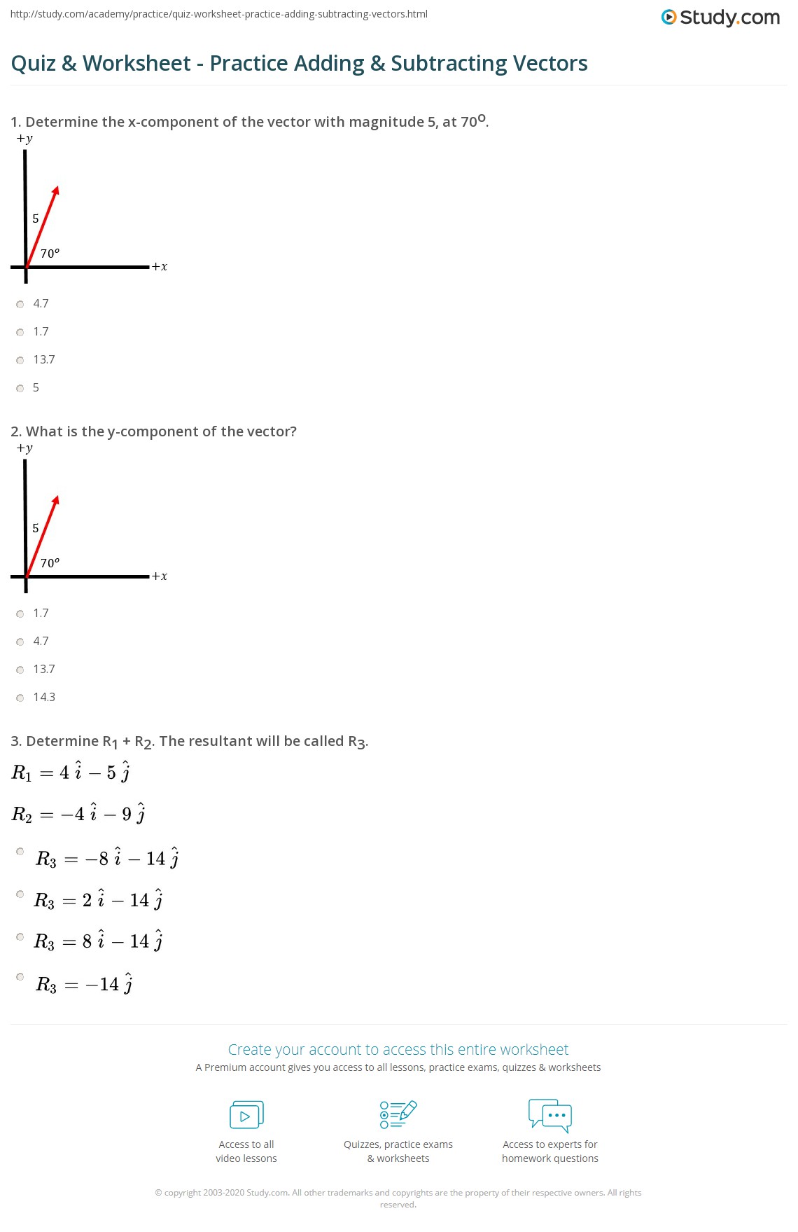 Quiz & Worksheet Practice Adding & Subtracting Vectors