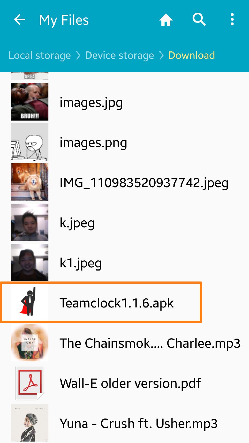 Installing TeamClock Android App using the apk file