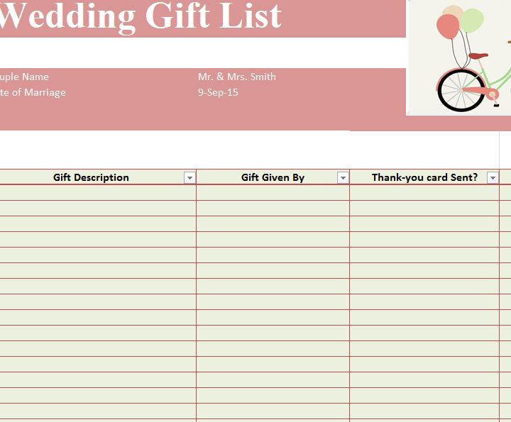 Wedding Gift List Template Sheet » Template Haven