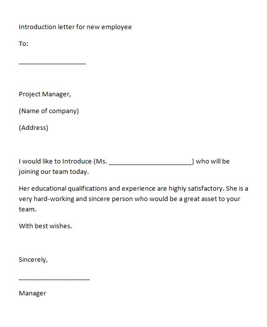 Letter Of Introduction New Employee Sample Letter for Introducing a