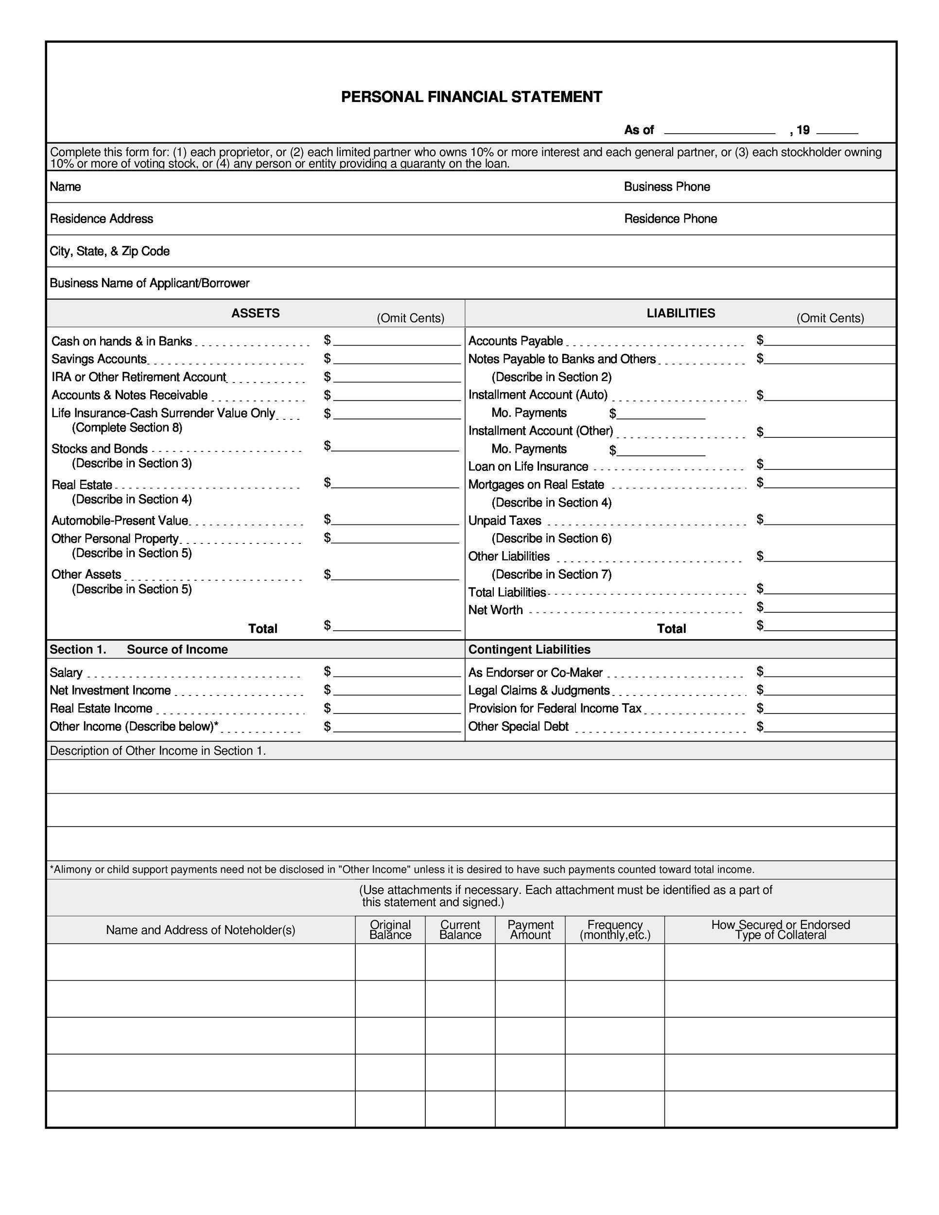 40+ Personal Financial Statement Templates & Forms ᐅ TemplateLab