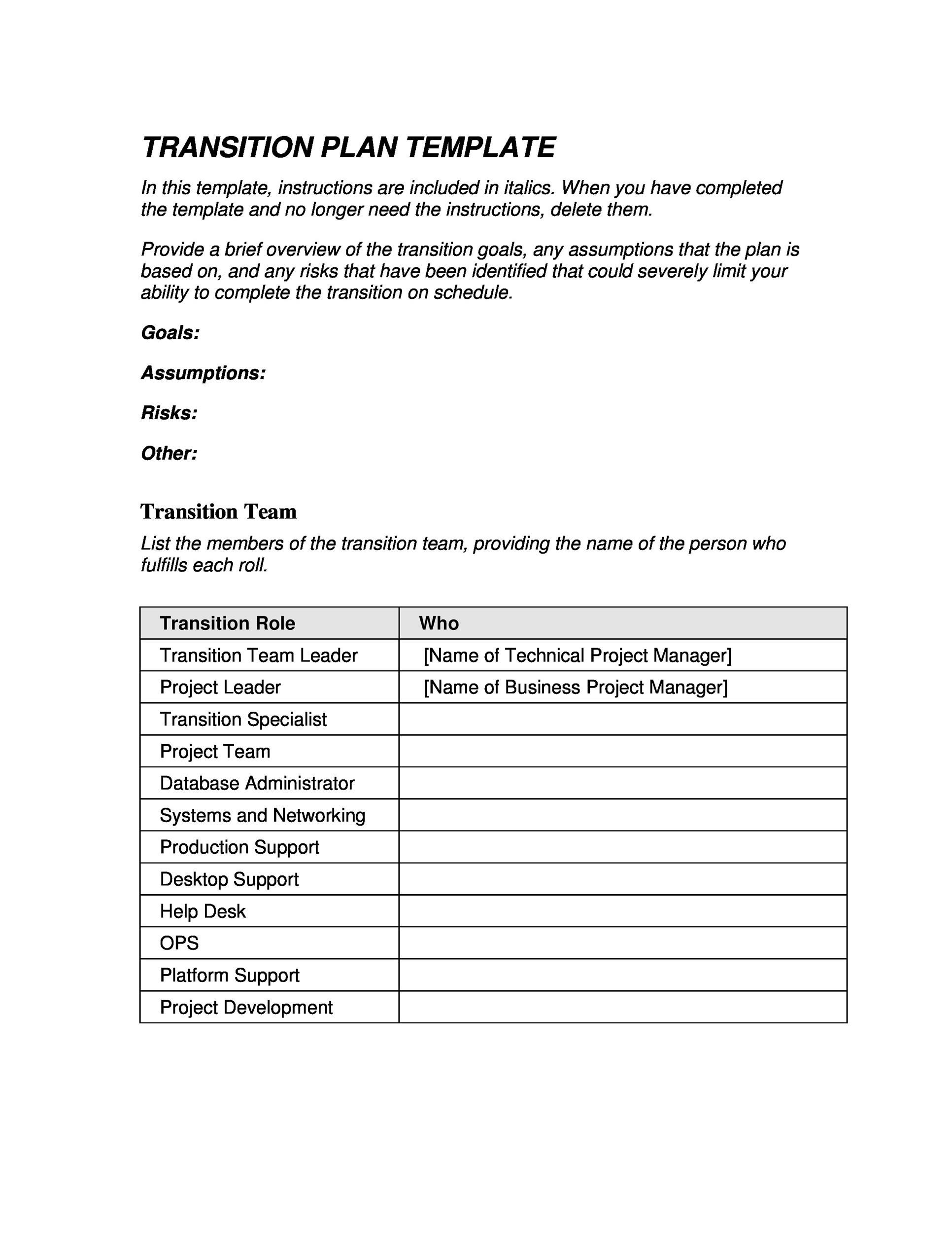 40+ Transition Plan Templates (Career, Individual) ᐅ TemplateLab