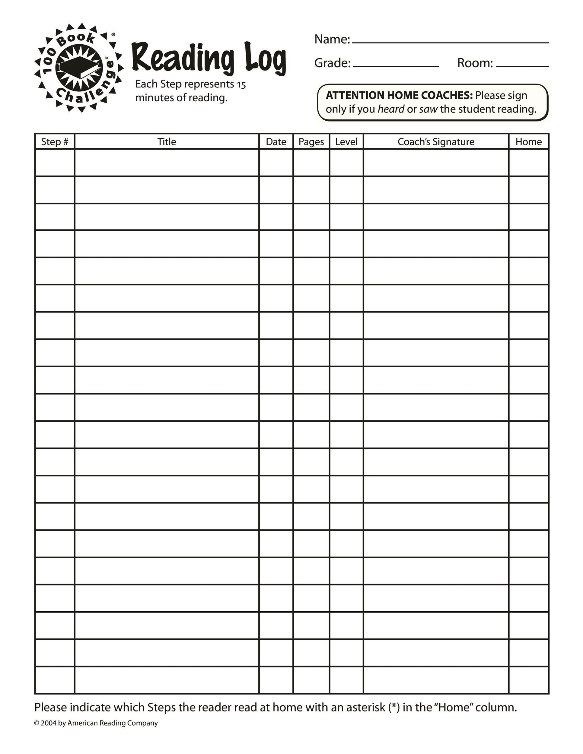 47 Printable Reading Log Templates for Kids, Middle School